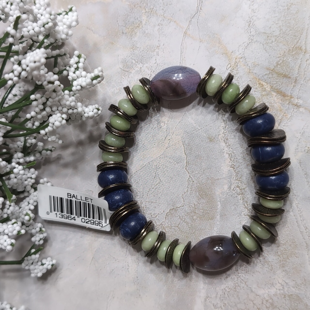 Beaded Boho Purple Green Blue Stretch Bracelet by Ballet NWT